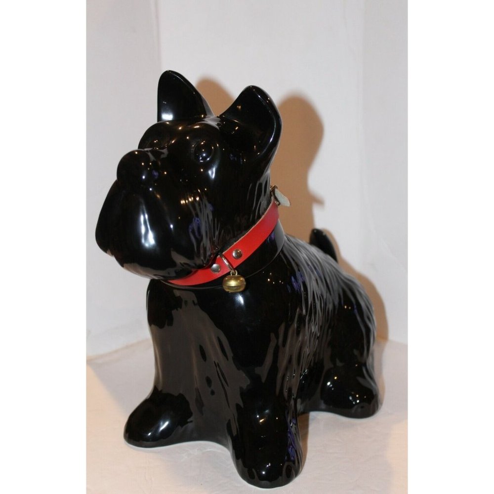 Vintage Black Porcelain Scottie Dog w/Collar Cookie Jar